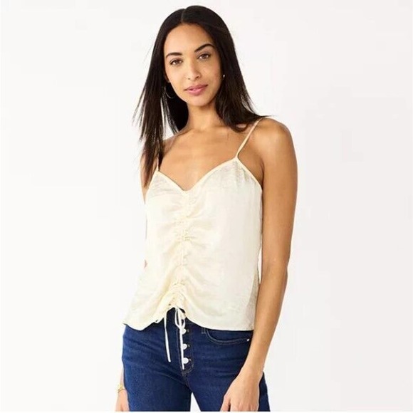 Women's Nine West Biege Ruched Drawstring Front Tank Size XL - Picture 1 of 5